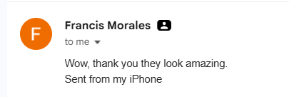Email review screenshot from Francis Morales